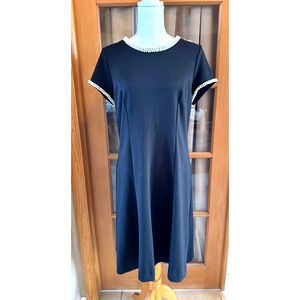 Karl Lagerfeld Paris Women's Black Faux Pearl Trim Short Sleeves Dress Sz 10 NWT